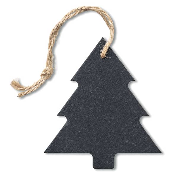 Christmas gadget with logo SLATETREE Slate hanger tree shaped with cord hanger. Available color: Black Dimensions: 10X8.5X0.4CM Width: 8.5 cm Length: 10 cm Height: 0.4 cm Volume: 0.151 cdm3 Gross Weight: 0.074 kg Net Weight: 0.06 kg Magnus Business Gifts is your partner for merchandising, gadgets or unique business gifts since 1967. Certified with Ecovadis gold!