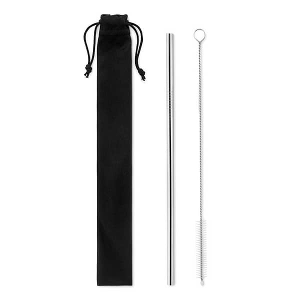 Gadget with logo Straw set COLD STRAW Set of 1 reusable stainless steel drinking straw and cleaning brush in microfiber pouch. Available color: Matt Silver Dimensions: 3X25CM Width: 25 cm Length: 3 cm Volume: 0.064 cdm3 Gross Weight: 0.019 kg Net Weight: 0.016 kg Magnus Business Gifts is your partner for merchandising, gadgets or unique business gifts since 1967. Certified with Ecovadis gold!