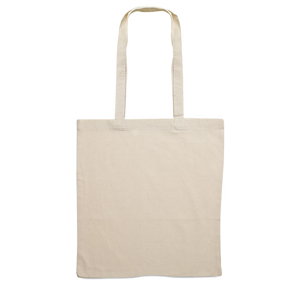 Tote bag with logo COTTONEL+ Tote bag with logo with long handles 140 gr/m². Produced under a certified standard for the use of harmful substances in textile. Depending on the surface we can use embroidery, engraving, 360° imprint or screen print.