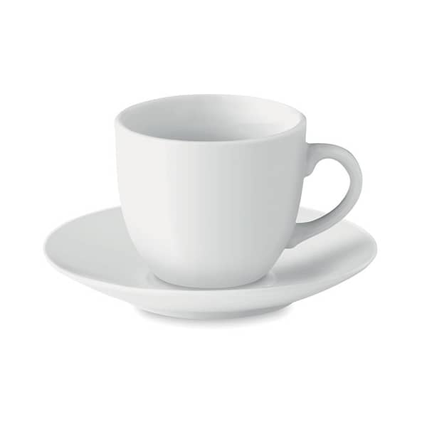 Mug with logo ESPRESSO Porcelain espresso cup and saucer. Capacity:80 ml. Bulk packaging Pad printing is not dishwasher safe. Ceramic transfer is dishwasher safe. Available color: White Dimensions: Ã˜6X 5 CM Height: 5 cm Diameter: 6 cm Volume: 0.552 cdm3 Gross Weight: 0.192 kg Net Weight: 0.178 kg Magnus Business Gifts is your partner for merchandising, gadgets or unique business gifts since 1967. Certified with Ecovadis gold!