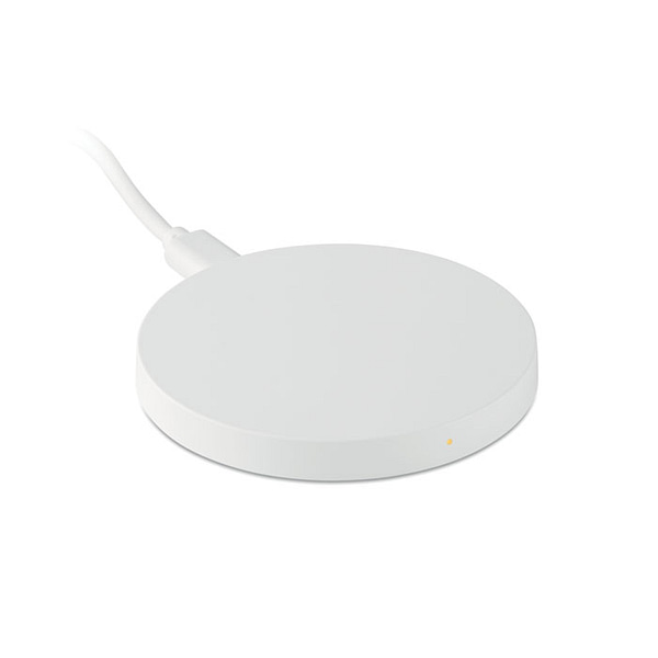 Wireless charger with logo FLAKE Wireless charger with logo, connect device to your computer, place smartphone on device to commence charging. Output: DC5V/1A (5W). Compatible latest androids, iPhone® 8, X and newer. Ideal for full color personalisation. Available color: White Dimensions: Ø7X0,8 CM Height: 0.8 cm Diameter: 7 cm Volume: 0.179 cdm3 Gross Weight: 0.064 kg Net Weight: 0.047 kg Depending on the surface we can use embroidery, engraving, 360° imprint or screen print.