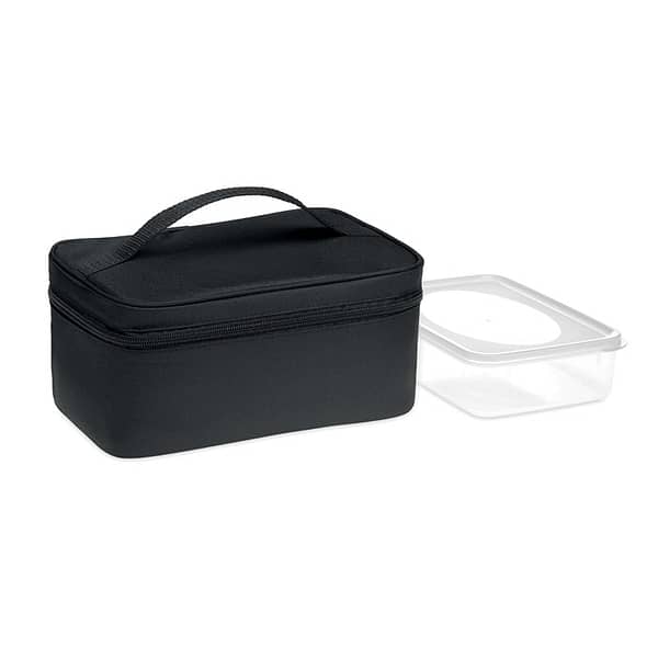 Cooler bag with logo GROWLER Cooler bag with logo in 600D RPET that is insulated. Includes a reusable PP 1900ml capacity lunch box. 2mm aluminium foil lining. This compact cooler box will keep the food inside the lunch box fresh throughout the day. Dimensions: 25.5X11X16CM Width: 11 cm Length: 25.5 cm Height: 16 cm Volume: 4.5 cdm3 Gross Weight: 0.3 kg Net Weight: 0.288 kg Depending on the surface we can use embroidery, engraving, 360° imprint or screen print.