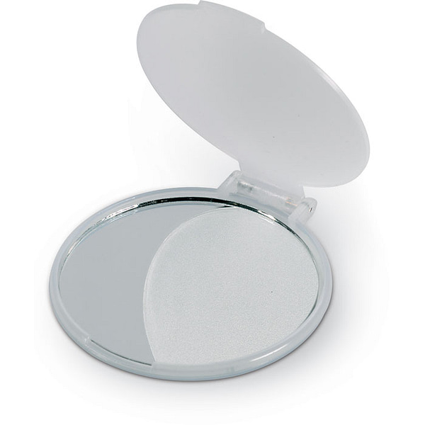 Gadget with logo Mirror MIRATE Single sided make-up mirror with logo in plastic housing. Available color: Transparent white Dimensions: Ø6X0,5 CM Height: 0.5 cm Diameter: 6 cm Volume: 0.04 cdm3 Gross Weight: 0.018 kg Net Weight: 0.016 kg Magnus Business Gifts is your partner for merchandising, gadgets or unique business gifts since 1967. Certified with Ecovadis gold!