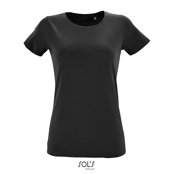REGENT FIT women's t-shirt with logo Women's T-shirt with logo in single jersey in a wide range of colors. Taped neck seam, elastane rib around collar, fitted cut with side seam. No-Label. OEKO-TEX. Fabric details: 100% semi-combed ring-kissed cotton. Only sold with print We use different printing techniques to add your logo. Depending on the surface we can use embroidery, engraving, 360° imprint or screenprint.