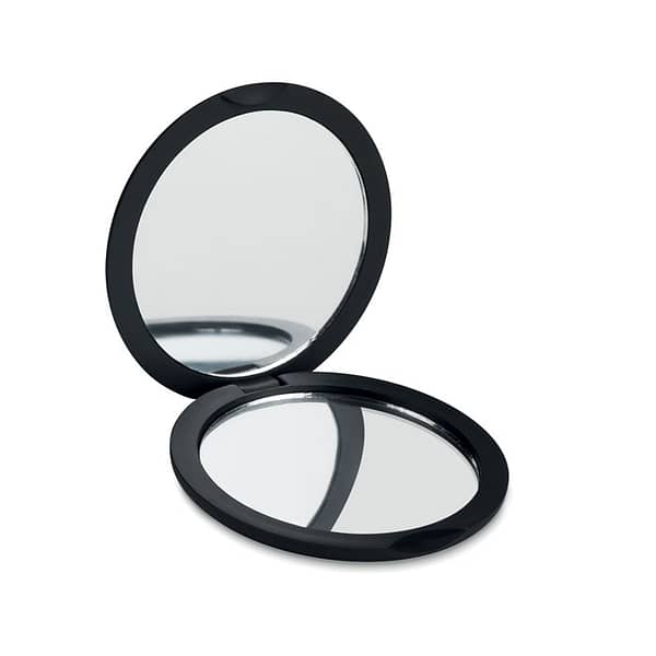 Gadget with logo Mirror STUNNING Double sided compact mirror with logo with rubberized finish, with magnifying and standard mirror. Available color: Black Dimensions: Ø6,5X0,5CM Height: 0.5 cm Diameter: 6.5 cm Volume: 0.085 cdm3 Gross Weight: 0.042 kg Net Weight: 0.04 kg Magnus Business Gifts is your partner for merchandising, gadgets or unique business gifts since 1967. Certified with Ecovadis gold!