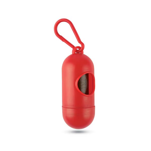Gadget with logo doggy bag holder TEDY Always clean up after your pet with this plastic container with hook. Includes 10 PE waste bags to pick up your dog's waste. Available color: Red, White Dimensions: Ø4,1X10 CM Height: 10 cm Diameter: 4.1 cm Volume: 0.205 cdm3 Gross Weight: 0.038 kg Net Weight: 0.033 kg Magnus Business Gifts is your partner for merchandising, gadgets or unique business gifts since 1967. Certified with Ecovadis gold!