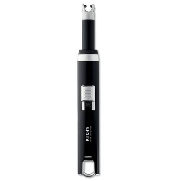 Gadget with logo USB Lighter FLASMA PLUS Gadget with logo, large USB rechargeable injector lighter with single arc flame. Li-Ion 220 mA battery. Including USB charging cable. Available color: Black Dimensions: 20,5X2,7X1,7 CM Width: 2.7 cm Length: 20.5 cm Height: 1.7 cm Volume: 0.758 cdm3 Gross Weight: 0.174 kg Net Weight: 0.065 kg Depending on the surface we can use embroidery, engraving, 360° imprint or screen print.