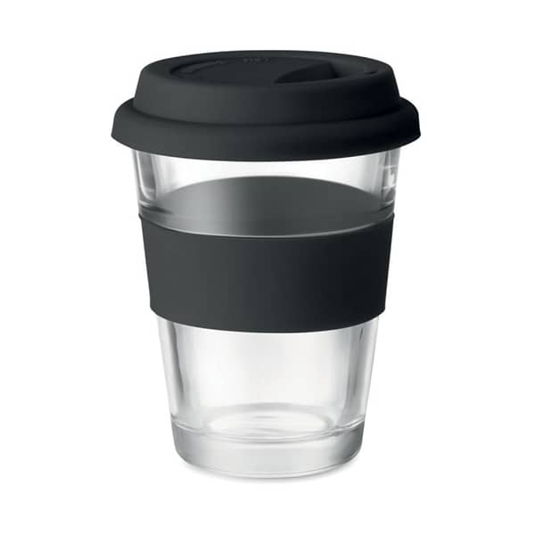 Tumbler with logo in glass ASTOGLASS Glass tumbler with silicone lid and grip. Capacity 350 ml. As this is a single wall mug heat transfer can still occur. Dimensions: Ø9X12CM Height: 12 cm Diameter: 9 cm Volume: 1.691 cdm3 Gross Weight: 0.408 kg Net Weight: 0.361 kg Magnus Business Gifts is your partner for merchandising, gadgets or unique business gifts since 1967. Certified with Ecovadis gold!