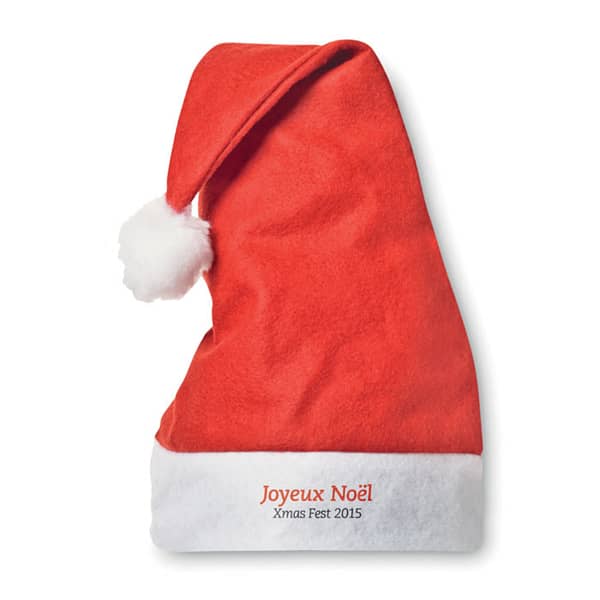 Christmas gadget with logo Hat BONO Christmas hat available with logo. Available color: Red Dimensions: 42X30 CM Width: 30 cm Length: 42 cm Volume: 0.387 cdm3 Gross Weight: 0.026 kg Net Weight: 0.023 kg Magnus Business Gifts is your partner for merchandising, gadgets or unique business gifts since 1967. Certified with Ecovadis gold!