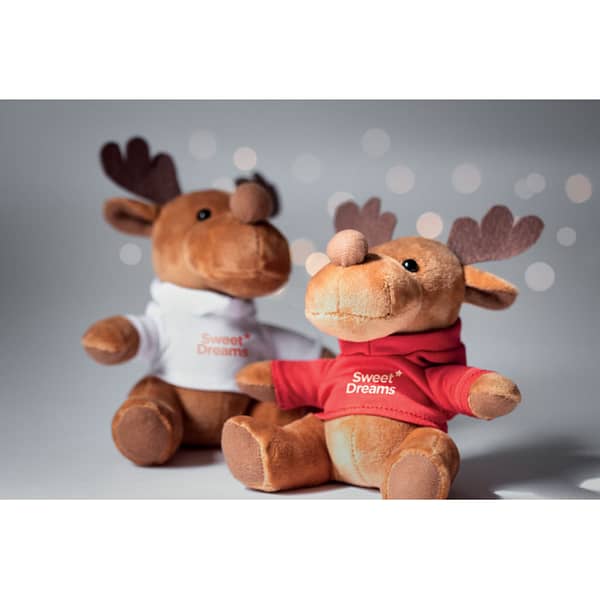 Christmas gadget with logo Teddy bear RUDOLPH Soft plush reindeer with logo with removable hooded sweater. Available color: Red, White Dimensions: 15,5X12CM Width: 12 cm Length: 15.5 cm Volume: 0.796 cdm3 Gross Weight: 0.047 kg Net Weight: 0.039 kg Magnus Business Gifts is your partner for merchandising, gadgets or unique business gifts since 1967. Certified with Ecovadis gold!
