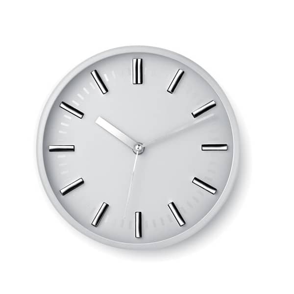 Gadget with logo Clock COSY Wall clock with logo with tic-toc system. 1 AA battery not included. Available color: White Dimensions: Ø23X4,2 CM Height: 4.2 cm Diameter: 23 cm Volume: 3.12 cdm3 Gross Weight: 0.543 kg Net Weight: 0.389 kg Magnus Business Gifts is your partner for merchandising, gadgets or unique business gifts since 1967. Certified with Ecovadis gold!