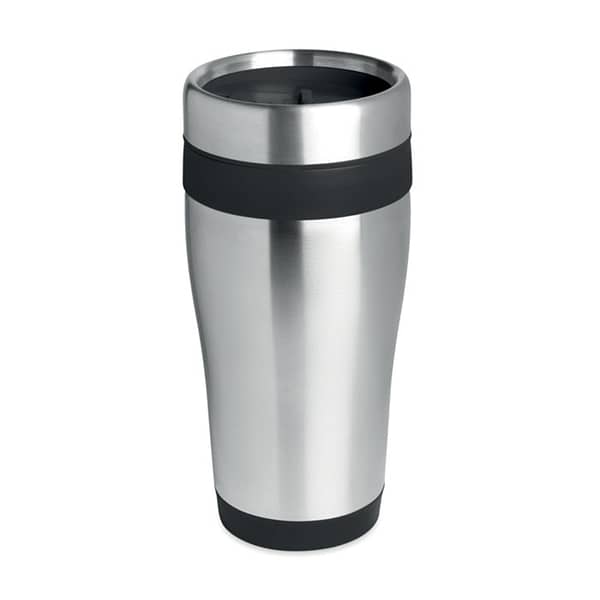 Cup with logo TRAM Double wall stainless steel travel cup with inner PP and lid with logo. Capacity:455 ml. Available color: Black Dimensions: Ã˜8X16.5CM Height: 16.5 cm Diameter: 8 cm Volume: 1.542 cdm3 Gross Weight: 0.22 kg Net Weight: 0.191 kg Magnus Business Gifts is your partner for merchandising, gadgets or unique business gifts since 1967. Certified with Ecovadis gold!