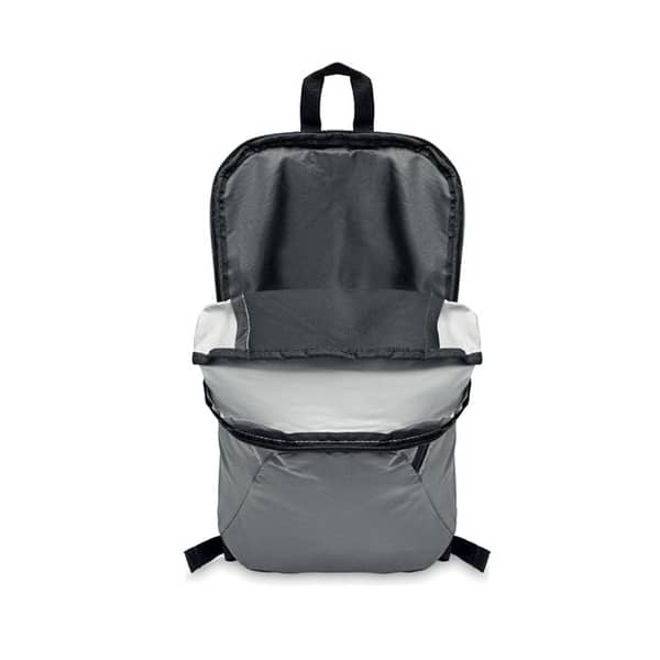 Gadget with logo Backpack VISIBACK Backpack with logo with the front in high reflective polyester with zippered outside pocket and for comfort a padded back section in 600D polyester. Available color: Matt Silver Dimensions: 22X10X39 CM Width: 10 cm Length: 22 cm Height: 39 cm Volume: 1.796 cdm3 Gross Weight: 0.172 kg Net Weight: 0.143 kg Magnus Business Gifts is your partner for merchandising, gadgets or unique business gifts since 1967. Certified with Ecovadis gold!