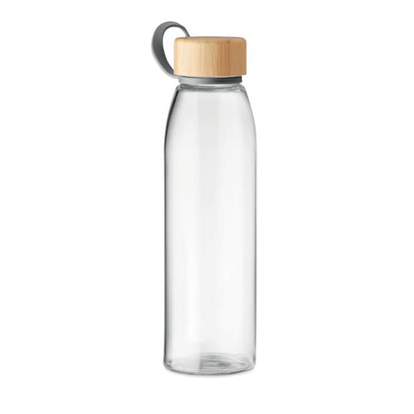 Water bottle with logo FJORD Glass bottle with logo with bamboo lid and TPU holder. Not suitable for carbonated drinks. Capacity: 500 ml. Leak free. Available color: Transparent Dimensions: Ã˜6X22.5CM Height: 22.5 cm Diameter: 6 cm Volume: 1.64 cdm3 Gross Weight: 0.409 kg Net Weight: 0.322 kg Magnus Business Gifts is your partner for merchandising, gadgets or unique business gifts since 1967. Certified with Ecovadis gold!