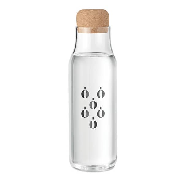 Water bottle with logo OSNA BIG Borosilicate glass bottle with logo with cork lid. Capacity: 1L. Store your fresh made juices,water or other drinks in this glass bottle. Because it is made fromborosilicate glass, it can also hold hot liquids. The cork lid gives thedecanter a natural look. Laser engraving is not possibleon borosilicate glass. Available color: Transparent Dimensions: Ã˜8,5X26,5CM Height: 26.5 cm Diameter: 8.5 cm Volume: 2.766 cdm3 Gross Weight: 0.36 kg Net Weight: 0.274 kg Magnus Business Gifts is your partner for merchandising, gadgets or unique business gifts since 1967. Certified with Ecovadis gold!