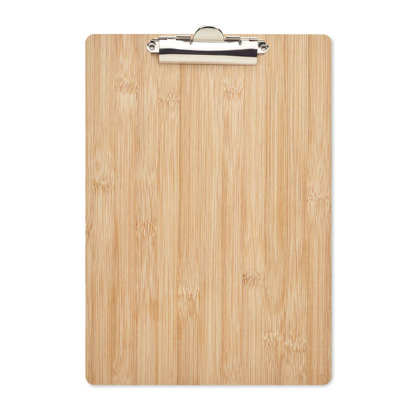 Gadget with logo Clipboard CLIPBO A4 bamboo clipboard. Keep all your work organized and never lose an important piece of paper again with this useful office essential. The bamboo material gives it a natural look and makes it a much better alternative to the regular plastic ones. Bamboo is a natural product, there may be slight variations in colour and size per item, which can affect the final decoration outcome. Available color: Wood Dimensions: 32.7X22.4X0.4CM Width: 22.4 cm Length: 32.7 cm Height: 0.4 cm Volume: 1 cdm3 Gross Weight: 0.377 kg Net Weight: 0.327 kg Magnus Business Gifts is your partner for merchandising, gadgets or unique business gifts since 1967. Certified with Ecovadis gold!