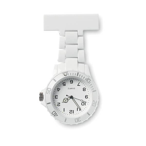Gadget with logo Watch NURWATCH Analogue nurses watch with logo. Includes 1 cell battery. Available color: White Dimensions: Ø4X8X1,2 CM Width: 1.2 cm Height: 8 cm Diameter: 4 cm Volume: 0.142 cdm3 Gross Weight: 0.028 kg Net Weight: 0.022 kg Magnus Business Gifts is your partner for merchandising, gadgets or unique business gifts since 1967. Certified with Ecovadis gold!