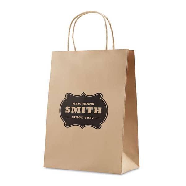 Gadget with logo Bag PAPER MEDIUM Medium Gift paper bag with logo. 150 gr/mÂ². Available color: Beige, White Dimensions: 22X11X30CM Width: 11 cm Length: 22 cm Height: 30 cm Volume: 0.27 cdm3 Gross Weight: 0.039 kg Net Weight: 0.035 kg Magnus Business Gifts is your partner for merchandising, gadgets or unique business gifts since 1967. Certified with Ecovadis gold!