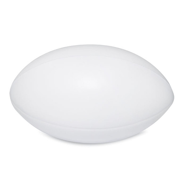 Gadget with logo Anti-stress ball MADERA Anti-stress rugby ball with logo. Made in PU material. Available color: White Dimensions: Ø6X9,5 CM Height: 9.5 cm Diameter: 6 cm Volume: 0.325 cdm3 Gross Weight: 0.03 kg Net Weight: 0.027 kg Magnus Business Gifts is your partner for merchandising, gadgets or unique business gifts since 1967. Certified with Ecovadis gold!