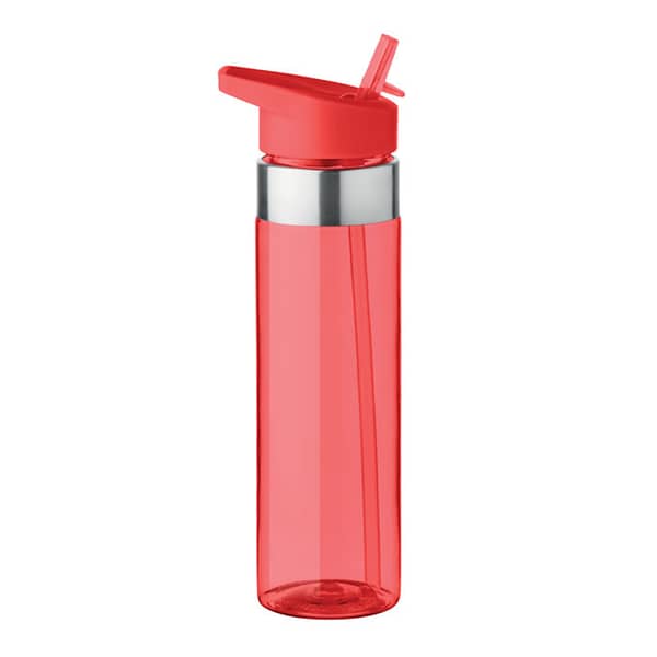 Water bottle with logo SICILIA Drinking bottle in Tritanâ„¢ which is BPA free with stainless steel details and with foldable mouth piece. Capacity: 650 ml. Not suitable for carbonated drinks. Leak free. Available color: Transparent Red, Transparent Lime, Transparent Grey, Transparent Blue, Transparent Dimensions: 8X24.5CM Width: 24.5 cm Length: 8 cm Diameter: 8 cm Volume: 1.412 cdm3 Gross Weight: 0.152 kg Net Weight: 0.125 kg Magnus Business Gifts is your partner for merchandising, gadgets or unique business gifts since 1967. Certified with Ecovadis gold!