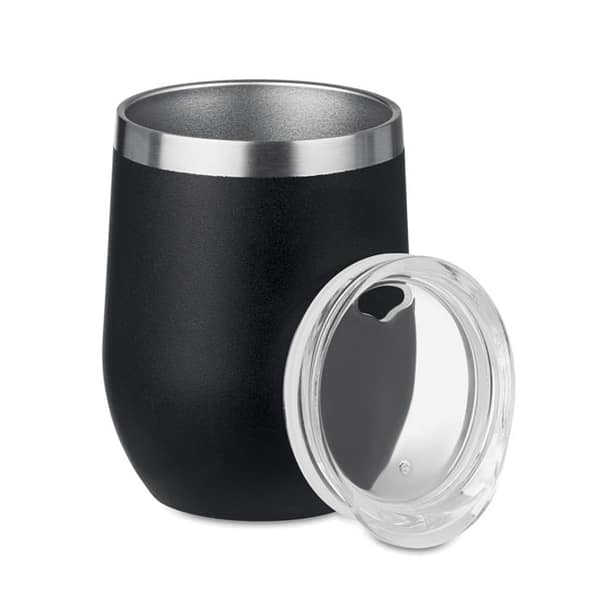Mug with logo CHIN CHIN Powder coated double wall stainless steel 304 18/8 mug and can also be used as a wine glass. Capacity: 300ml. Bulk packaging. Available color: Matt Silver, Black, White Dimensions: Ã˜9X11CM Height: 11 cm Diameter: 9 cm Volume: 1.223 cdm3 Gross Weight: 0.224 kg Net Weight: 0.208 kg Magnus Business Gifts is your partner for merchandising, gadgets or unique business gifts since 1967. Certified with Ecovadis gold!