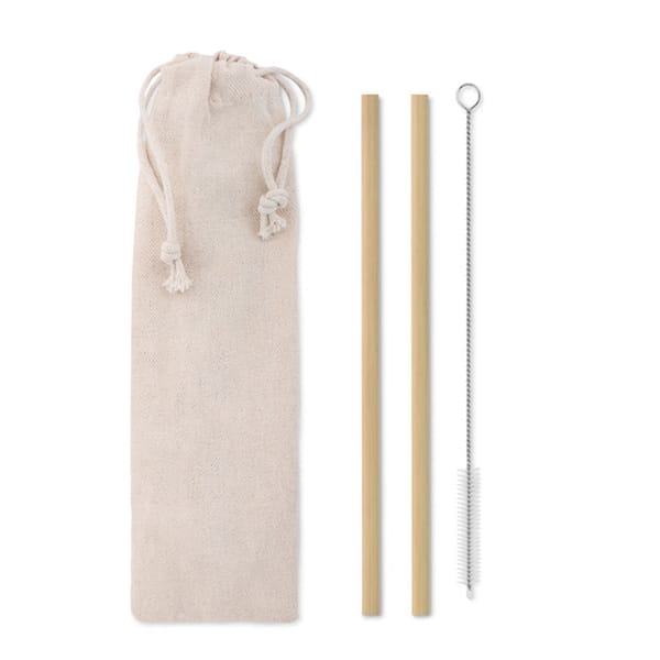 Gadget with logo Straw set NATURAL STRAW Set of 2 reusable bamboo straws , stainless steel-nylon cleaning brush in cotton pouch. Since bamboo is a natural material the thickness and surface can vary. Available color: Beige Dimensions: Ø0,8X19CM Height: 19 cm Diameter: 0.8 cm Volume: 0.214 cdm3 Gross Weight: 0.038 kg Net Weight: 0.031 kg Magnus Business Gifts is your partner for merchandising, gadgets or unique business gifts since 1967. Certified with Ecovadis gold!