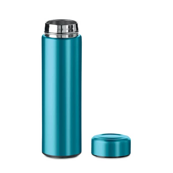 Water bottle with logo PATAGO Double wall stainless steel insulating vacuum flask with additional tea infuser. Capacity 425 ml. Leak free. Available color: White, Red, Turquoise, Blue, Matt Silver, Black Dimensions: Ø6X22.5CM Height: 22.5 cm Diameter: 6 cm Volume: 1.406 cdm3 Gross Weight: 0.31 kg Net Weight: 0.257 kg Magnus Business Gifts is your partner for merchandising, gadgets or unique business gifts since 1967. Certified with Ecovadis gold!