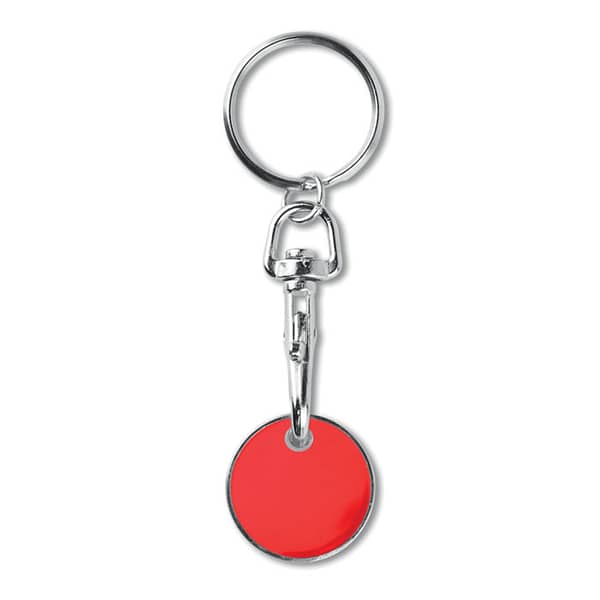 Gadget with logo Key ring TOKENRING Metal key ring trolley euro token. With imitation enamel coating on the front side. Size Ø23,2x2,1 mm thickness. Available color: White, Royal Blue, Red Dimensions: Ø2.3X8 CM Diameter: 2.3 cm Volume: 0.016 cdm3 Gross Weight: 0.013 kg Net Weight: 0.012 kg Magnus Business Gifts is your partner for merchandising, gadgets or unique business gifts since 1967. Certified with Ecovadis gold!