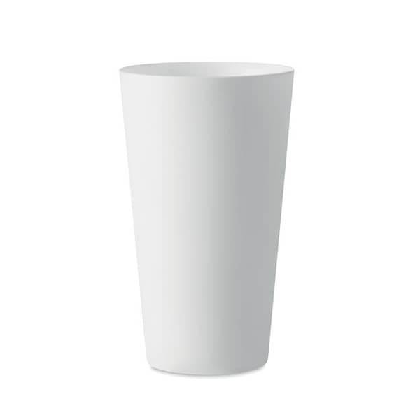 Cup with logo FESTA Reusable PP event cup for festivals with frosted finish. Capacity 550 ml. Using reusable drinkware is a sustainable choice to help prevent unnecessary waste. With throwaway plastics becoming less popular, these reusable cups are the perfect solution to any event, party and festival. Available color: Transparent White, Black, White Dimensions: Ø8X14 CM Height: 14 cm Diameter: 8 cm Volume: 0.122 cdm3 Gross Weight: 0.029 kg Net Weight: 0.026 kg Magnus Business Gifts is your partner for merchandising, gadgets or unique business gifts since 1967. Certified with Ecovadis gold!