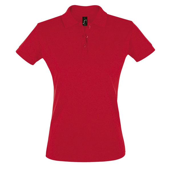 Polo shirt with logo Perfect Woman Polo shirt with ribbed 1x1 collar and cuffs + reinforced neck seam. 2 Pearl buttons tone-on-tone, modern fitted cut with side seam, spare button on the inside. Fabric details: 180g /m² 100% combed ring-studded cotton. OEKO-TEX.  Depending on the surface we can use embroidery, engraving, 360° imprint or screen print.