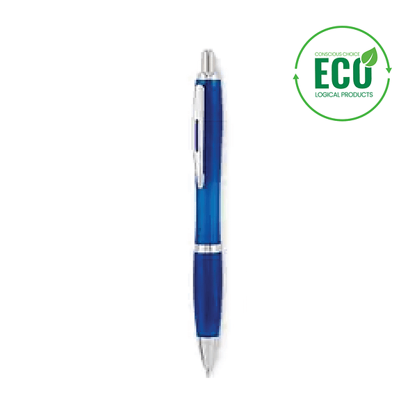 Pen with logo RIO Pen with logo in RPET. With push button. Blue ink. Available colors: Transparent Blue, Black, White, Turquoise, Transparent Green, Transparent Red,                                                                                                                                                     Transparent Orange, Transparent Violet, Fuchsia Dimensions: Ø1,3X14 CM Height: 14 cm Diameter: 1.3 cm Volume: 0.033 cdm3 Gross Weight: 0.013 kg Net Weight: 0.011 kg Depending on the surface we can use embroidery, engraving, 360° imprint or screen print.