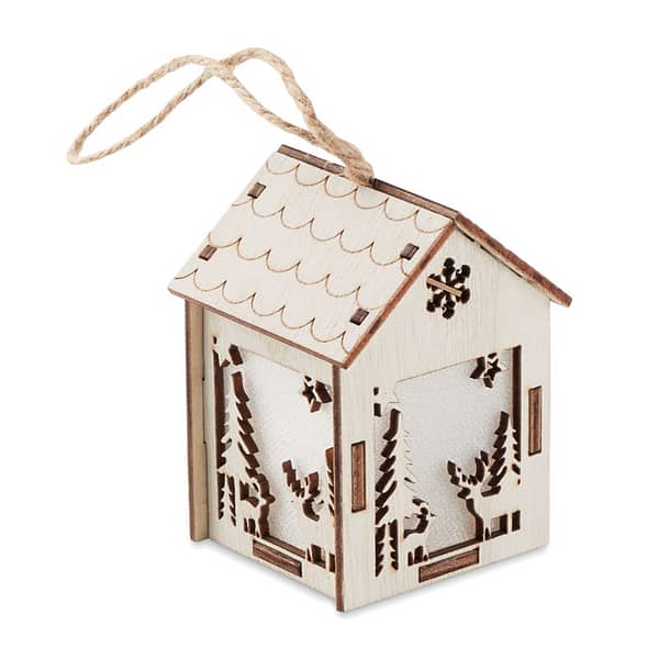 Christmas gadget with logo House with lights PONIA MDF decorated house with light inside with Christmas ornaments and hanging cord. Including 3 AG10 batteries. Available color: Wood Dimensions: 5.5X5.2X8 CM Width: 5.2 cm Length: 5.5 cm Height: 8 cm Volume: 0.542 cdm3 Gross Weight: 0.043 kg Net Weight: 0.033 kg Magnus Business Gifts is your partner for merchandising, gadgets or unique business gifts since 1967. Certified with Ecovadis gold!