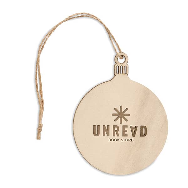 Christmas gadget with logo Wooden bauble hanger BALY Wooden MDF bauble shaped decoration hanger with jute cord. MDF is made from natural materials, there may be slight variations in colour and size per item, which can affect the final decoration outcome. Available color: Wood Dimensions: 8,9XÃ˜6,9X0,2CM Width: 0.2 cm Height: 6.9 cm Diameter: 6.9 cm Volume: 0.027 cdm3 Gross Weight: 0.007 kg Net Weight: 0.006 kg Magnus Business Gifts is your partner for merchandising, gadgets or unique business gifts since 1967. Certified with Ecovadis gold!