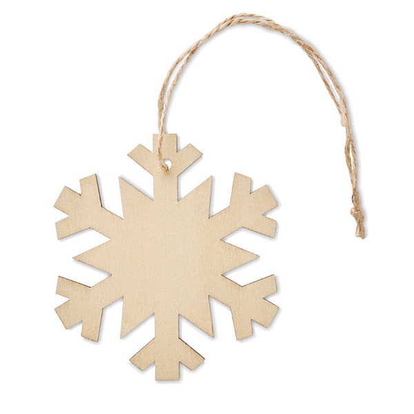 Christmas gadget with logo Wooden snowflake hanger NEUY Wooden snowflake shaped decoration hanger with jute cord. MDF is madefrom natural materials, there may be slight variations in colour andsize per item, which can affect the final decoration outcome. Available color: Wood Dimensions: 7,9X7X0,2CM Width: 7 cm Length: 7.9 cm Height: 0.2 cm Volume: 0.027 cdm3 Gross Weight: 0.006 kg Net Weight: 0.005 kg Magnus Business Gifts is your partner for merchandising, gadgets or unique business gifts since 1967. Certified with Ecovadis gold!