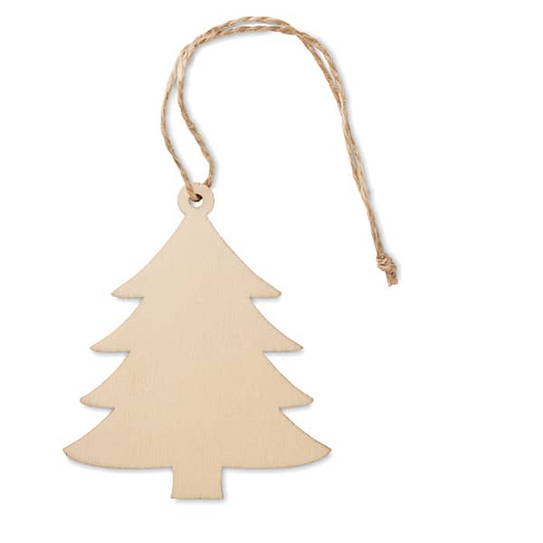 Christmas gadget with logo Wooden Tree hanger ARBY Wooden tree shaped decoration hanger with jute cord. MDF is made fromnatural materials, there may be slight variations in colour and size peritem, which can affect the final decoration outcome. Available color: Wood Dimensions: 7,9X6,3X0,2CM Width: 6.3 cm Length: 7.9 cm Height: 0.2 cm Volume: 0.027 cdm3 Gross Weight: 0.005 kg Net Weight: 0.004 kg Magnus Business Gifts is your partner for merchandising, gadgets or unique business gifts since 1967. Certified with Ecovadis gold!
