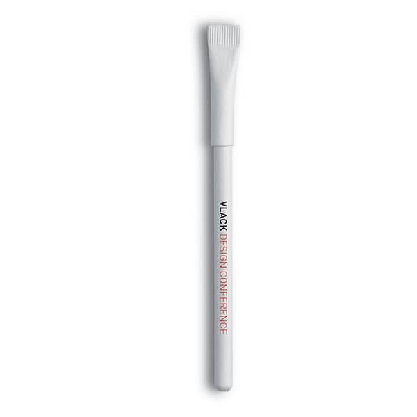 Pen with logo ARTEL Pen with logo with cap entirely. Made from recycled paper with blue ink refill. Available colors: White, Beige Dimensions: Ø0,7X13,5 CM Height: 13.5 cm Diameter: 0.7 cm Volume: 0.02 cdm3 Gross Weight: 0.007 kg Net Weight: 0.006 kg Depending on the surface we can use embroidery, engraving, 360° imprint or screen print.