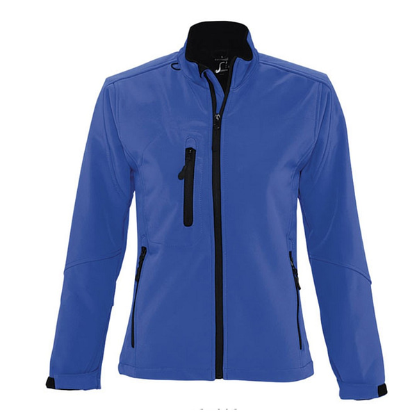 Jacket with logo Roxy Ladies Softshell Softshell jacket with logo in technical fabric with one of the highest levels of waterproofing and breath-ability on the market. Pre-curved sleeves and modern cut for maximum comfort. 2 zipped side pockets, 1 zipped chest pocket, zippered pocket, adjustable drawstring at the waist. Adjustable cuffs with Velcro, Microfleece lining, pocket for mobile phone. 340g/mÂ².Â  Depending on the surface we can use embroidery, engraving, 360Â° imprint or screen print.