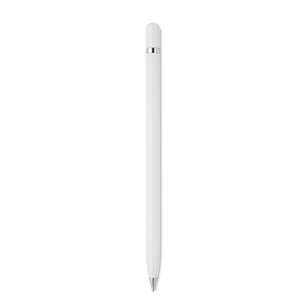 Pen with logo INKLESS Pen with logo in aluminium. The pen writes with the metal alloy tip. Long lasting pen. Available colors: White, Black Dimensions: Ø1X17 CM Height: 17 cm Diameter: 1 cm Volume: 0.031 cdm3 Gross Weight: 0.024 kg Net Weight: 0.02 kg Depending on the surface we can use embroidery, engraving, 360° imprint or screen print.