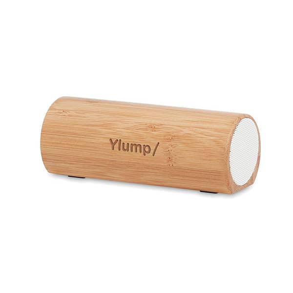 Audio gadget with logo Bluetooth speaker SPEAKBOX Audio gadget with logo, Bluetooth speaker 5.0 in ABS with bamboo casing. Rechargeable Li-ion 2000 mAh battery included. Output data: 4 Ohm, 5Wx2. Playing time aprox. 4 hrs, charging time 3 hrs. Available color: Wood Dimensions: 14X4,6X5,0 CM Width: 4.6 cm Length: 14 cm Height: 5 cm Volume: 0.633 cdm3 Gross Weight: 0.31 kg Net Weight: 0.235 kg Depending on the surface we can use embroidery, engraving, 360° imprint or screen print.