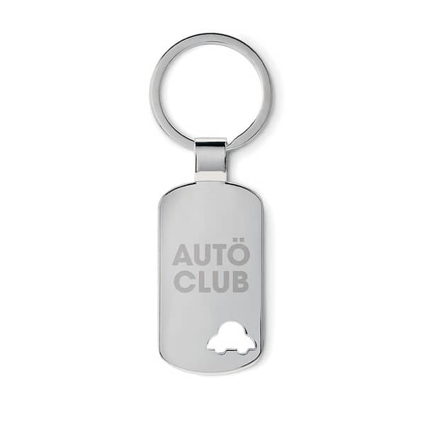 Key ring with logo CAR Key ring with logo in metal with car detail on the bottom. Individually packed inbox. Available color: Matt Silver Dimensions: 2,9X5 CM Width: 5 cm Length: 2.9 cm Volume: 0.11 cdm3 Gross Weight: 0.036 kg Net Weight: 0.029 kg Depending on the surface we can use embroidery, engraving, 360° imprint or screen print.