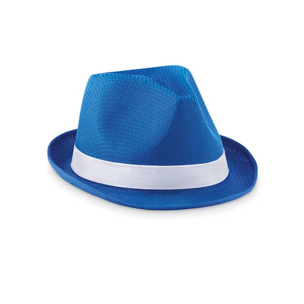Hat with logo WOOGIE. Colored hat with logo in polyester straw with white colored band. For unprinted orders the band will be supplied unattached to the items. Dimensions: Ø27X11CM Height: 11 cm Diameter: 27 cm Volume: 0.675 cdm3 Gross Weight: 0.061 kg Net Weight: 0.06 kg We use different printing techniques to add your logo.