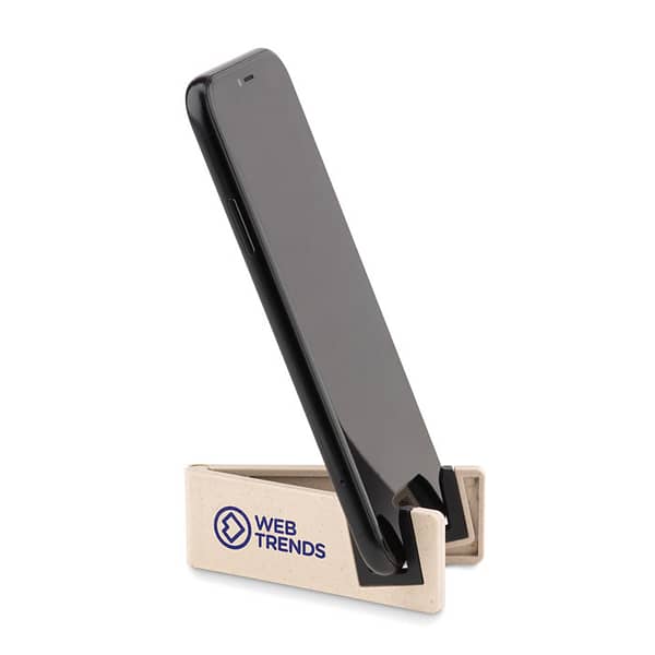 Gadget with logo Phone holder STANDOL+ Gadget with logo, foldable smartphone holder made of 50% bamboo fibre and 50% PP. Available colors: White, Black Dimensions: 8,5X3X0,9 CM Width: 3 cm Length: 8.5 cm Height: 0.9 cm Volume: 0.045 cdm3 Gross Weight: 0.016 kg Net Weight: 0.014 kg Depending on the surface we can use embroidery, engraving, 360° imprint or screen print.