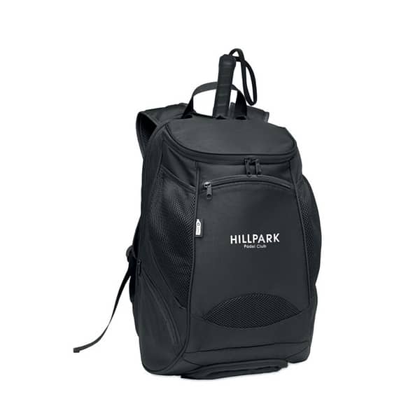 Sports backpack with logo OLYMPIC Multi functional sports backpack with logo. Several compartments (including padded compartment for paddle racket). Includes adjustable shoulder strap. Depending on the surface we can use embroidery, engraving, 360° imprint or screenprint.