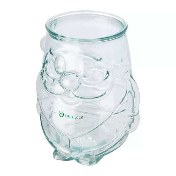 Tealight holder in recycled glass Nouel Recycled glass tealight holder with Santa Claus shape. Made from 1 glass bottle. Recycled glass is manufactured using less energy, raw material, and additives, than what is required for making traditional glass. Tealight not included. Recycled glass. Magnus Business Gifts is your partner for merchandising, gadgets or unique business gifts since 1967. Certified with Ecovadis gold!