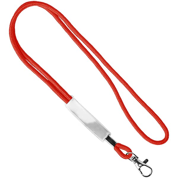 Cord lanyard with logo Polyester cord lanyard with logo and transparent slider. Ca 90cm long. Metal karabinier or choose from one of the other clip options. The slider comes standard in a transparent version but with the right quantity it can be produced in your wished colour as well. We use different printing techniques to add your logo. Depending on the surface we can use embroidery, engraving, 360° imprint or screenprint.