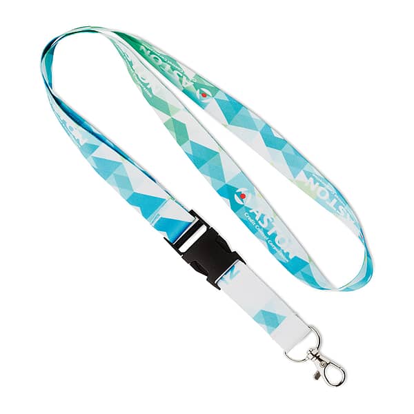 5104 Lanyard with logo 5104 Lanyard with logo made in the EU in fine polyester with metal karabinier. Ca. 90cm. Ribbons are printed in full colour sublimation and printed on one or two sides. The lanyard is cut to size after printing and the positioning of the logo on the reverse of the item may be different per lanyard. It is therefore recommended to use repeated, non-positioned designs for the reverse side. We use different printing techniques to add your logo. Depending on the surface we can use embroidery, engraving, 360° imprint or screenprint.
