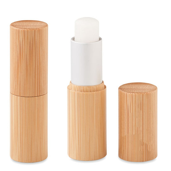Gadget with logo lip balm tube bamboo Gadget with logo natural lip balm in bamboo case. SPF 10. Dermatological tested. Flavour : Vanilla. Bamboo is a natural product, there may be slight variations in colour and size per item. Magnus Business Gifts is your partner for merchandising, gadgets or unique business gifts since 1967. Certified with Ecovadis gold!