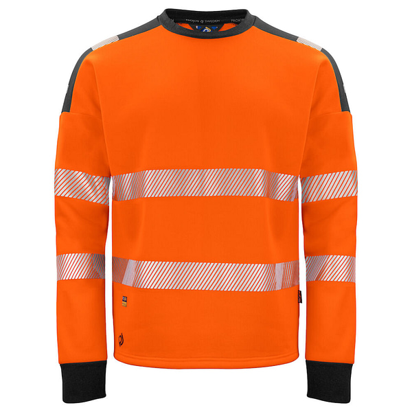 Projob Sweater with logo ISO 20471 Class 3 Sweater with contrast on the cuffs, shoulders and collar. Close fit. Sealed and segmented reflective tapes with stretch from 3M, also over the shoulders. Stretch fabric in softshell on the shoulders for increased freedom of movement. Available color: Orange/ Black, Yellow/ Black,  Yellow/ Navy Material 1: 100% polyester Material 2: 90% nylon, 10% spandex Magnus Business Gifts is your partner for merchandising, gadgets or unique business gifts since 1967. Certified with Ecovadis gold!