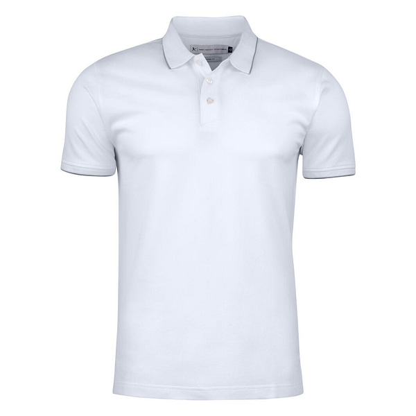 Golf Polo with logo Greenville Men Introducing our stylish and comfortable men's polo shirt, designed to enhance your performance on the golf course while keeping you looking and feeling your best. Crafted from high-quality materials and featuring thoughtful design details, this golf polo with logo is the perfect addition to any golfer's wardrobe. Our polo shirt is tailored for both style and comfort, with a classic white stripe at the collar and sleeves adding a touch of sophistication to the design. Made from a comfortable stretch material in Lacoste knit, it offers freedom of movement and flexibility, allowing you to swing with ease and confidence. The enzyme-washed finish gives the polo shirt a soft and luxurious feel, while the short placket and absence of buttons add a modern and streamlined look. The grey stripe on white polo shirts adds a subtle contrast, creating a timeless and elegant aesthetic that is sure to turn heads on the course. Magnus Business Gifts is your partner for merchandising, gadgets or unique business gifts since 1967. Certified with Ecovadis gold!