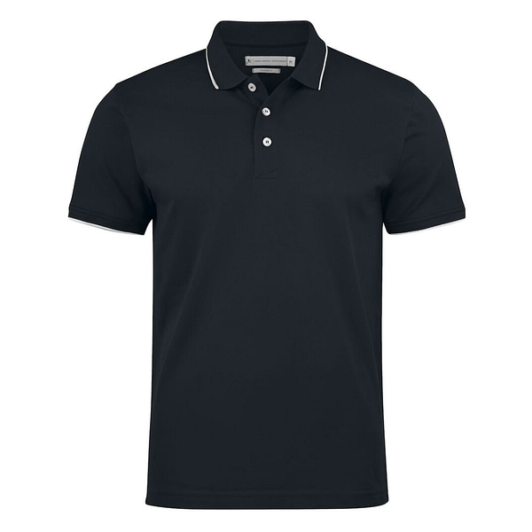 Golf Polo with logo Greenville Men Introducing our stylish and comfortable men's polo shirt, designed to enhance your performance on the golf course while keeping you looking and feeling your best. Crafted from high-quality materials and featuring thoughtful design details, this golf polo with logo is the perfect addition to any golfer's wardrobe. Our polo shirt is tailored for both style and comfort, with a classic white stripe at the collar and sleeves adding a touch of sophistication to the design. Made from a comfortable stretch material in Lacoste knit, it offers freedom of movement and flexibility, allowing you to swing with ease and confidence. The enzyme-washed finish gives the polo shirt a soft and luxurious feel, while the short placket and absence of buttons add a modern and streamlined look. The grey stripe on white polo shirts adds a subtle contrast, creating a timeless and elegant aesthetic that is sure to turn heads on the course. Magnus Business Gifts is your partner for merchandising, gadgets or unique business gifts since 1967. Certified with Ecovadis gold!